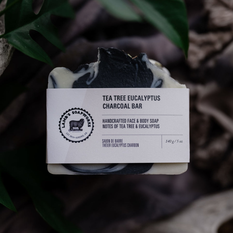 'Lambs Soapworks' Tea Tree Eucalyptus Charcoal Bar